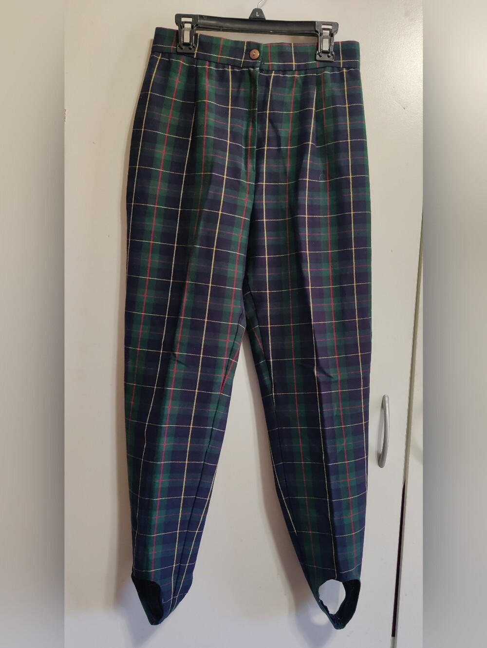 Vintage Women's Plaid Stirrup Pants Green Navy